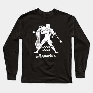 Aquarius - Zodiac Astrology Symbol with Constellation and Water Bearer Design (White on Black Variant) Long Sleeve T-Shirt